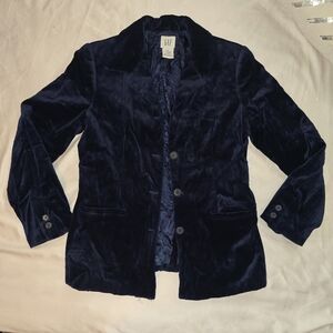 Vintage GAP Navy Velvet Blazer – Size 8 – Shoulder Pads – 90s Velvet Jacket